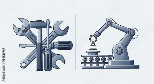 Industrial tools and robotic arm comparison.