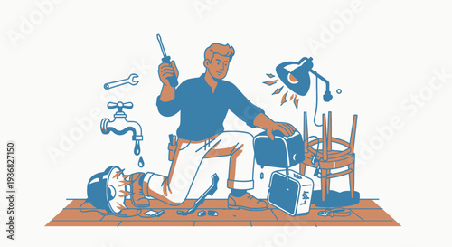 Man fixing pipes with plumbing tools.