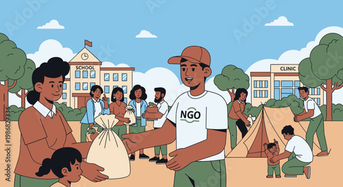 Man in white NGO t shirt.