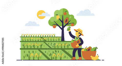 Man wearing hat picking fruit.