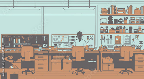 Man Working at Office Desk.