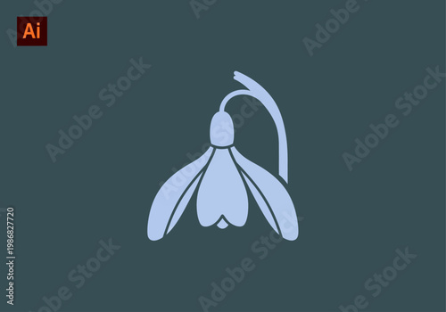 Minimalist Snowdrop Flower Vector Icon - Simple Spring Galanthus Symbol on Dark Background