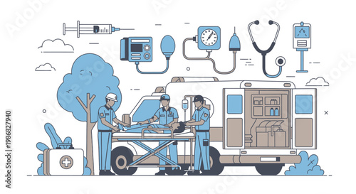 Medical workers in an ambulance.