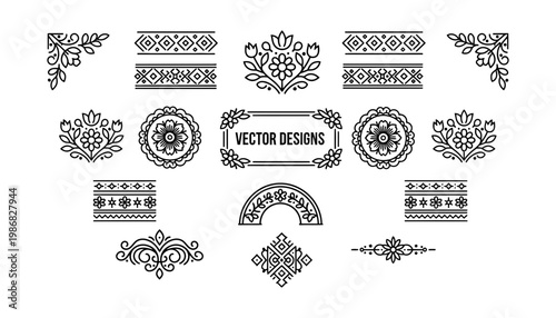 Floral vector designs with intricate patterns and ornate details