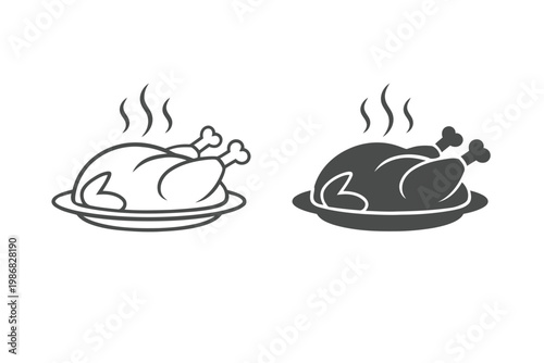 Roast Chicken Outline and Silhouette Icon