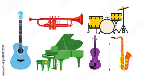 Musical Instruments Collection Guitar Piano.