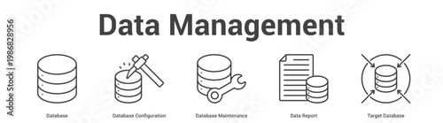 Data Management web banner icon set vector illustration concept for business with icon of Database, Database Configuration, Database Maintenance, Data Repo.