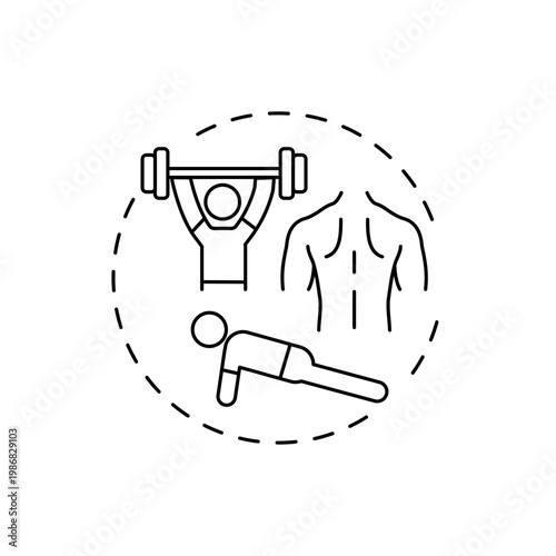 Chest and back concept icon. Physical training type idea thin line illustration. Physique balance. Building strong and muscular lower and middle back. Vector isolated outline RGB color drawing