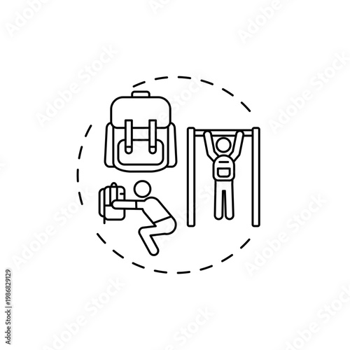 Backpack for bodyweight exercise concept icon. Gym training alternative idea thin line illustration. Flexibility, balance. Heart-pumping, strengthening. Vector isolated outline RGB color drawing