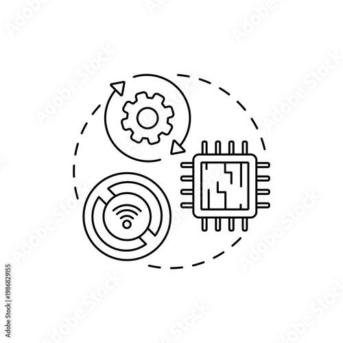 Offline functionality concept icon. SaaS argument idea thin line illustration. Sync data between multiple devices. Without dependency on network connection. Vector isolated outline RGB color drawing