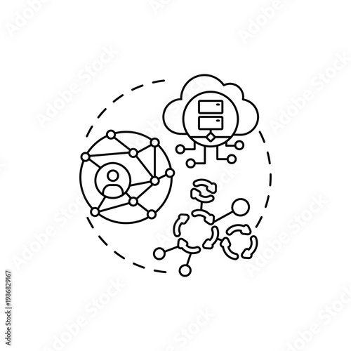 Multitenant architecture concept icon. SaaS advantage idea thin line illustration. Serving multiple tenants. Different cloud customers. Shared systems. Vector isolated outline RGB color drawing