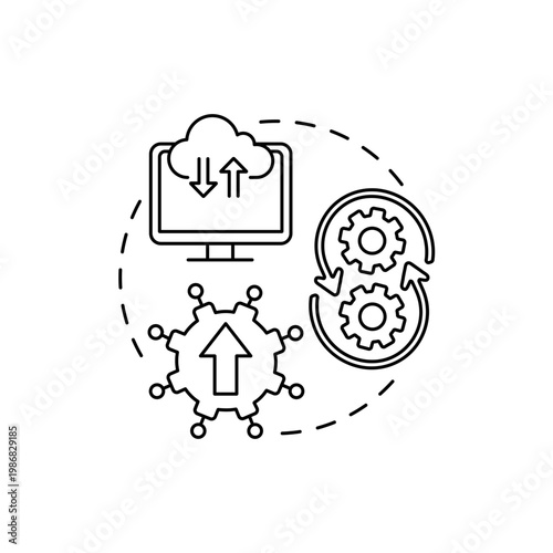 Painless upgrades and updates concept icon. SaaS advantage idea thin line illustration. Product performance. Smooth experience. Significant changes. Vector isolated outline RGB color drawing