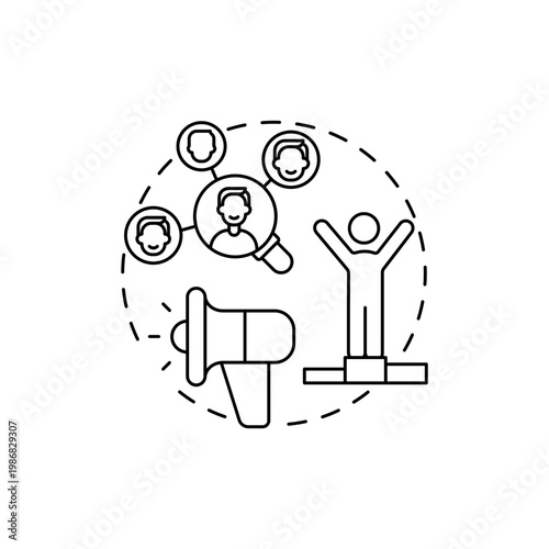 Industry influencers concept icon. Co-creation participant idea thin line illustration. Business development. Affecting purchasing decisions power. Vector isolated outline RGB color drawing