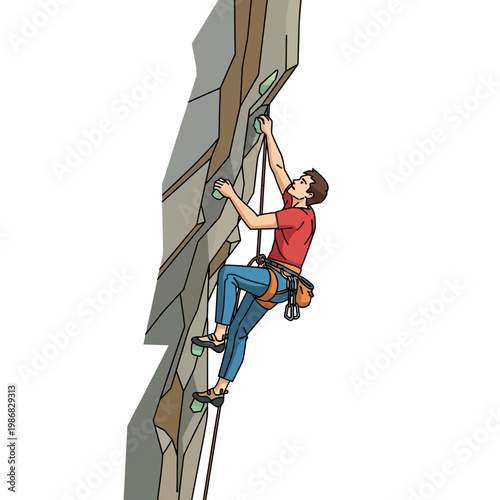 Man Climbing Artificial Rock Wall with Holds - Sport Climbing Adventure