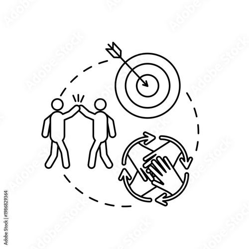 Cooperation and collaboration concept icon. Encourage colleagues to interact idea thin line illustration. Team spirit. Vector isolated outline RGB color drawing