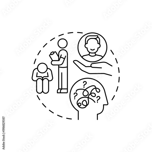 Psychological and social support concept icon. Perception and reality idea thin line illustration. Enhance social support at workplace. Vector isolated outline RGB color drawing