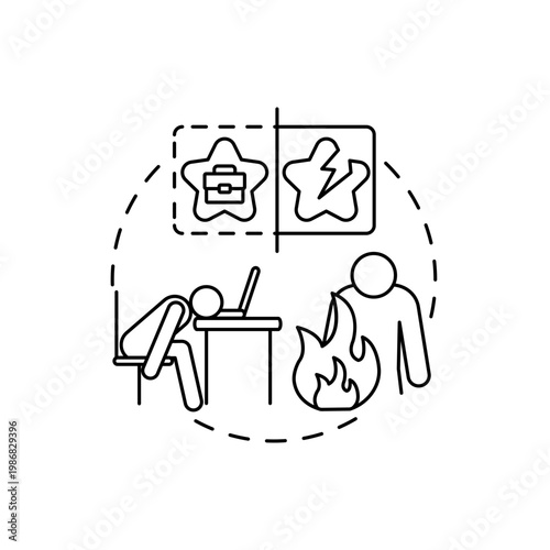 Weariness work concept icon. Dissatisfaction and stress idea thin line illustration. Personal expectations. Company and responsibilities. Vector isolated outline RGB color drawing