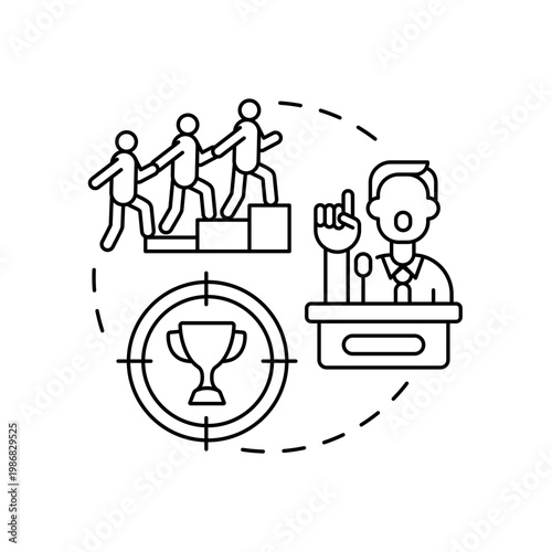 Company president concept icon. Company top management jobs. Leader of company executive groups. Businessman advices idea thin line illustration. Vector isolated outline RGB color drawing