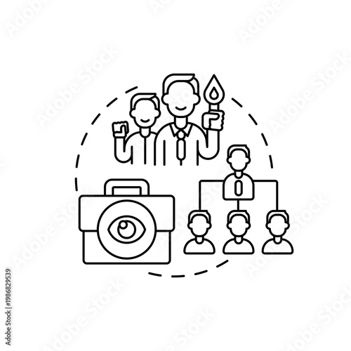 Chief executive manager concept icon. Top management positions. Corporate executives managing company. Working idea thin line illustration. Vector isolated outline RGB color drawing