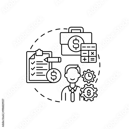 Chief financial officer concept icon. Top management positions. Managing financial spendings of company. Money idea thin line illustration. Vector isolated outline RGB color drawing
