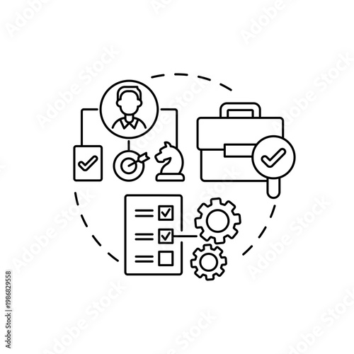Chief operating officer concept icon. Top management positions. Check administrative functions of organization. Work idea thin line illustration. Vector isolated outline RGB color drawing
