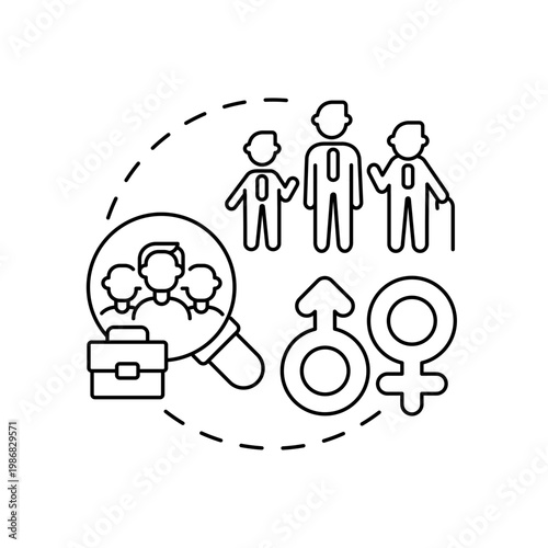 Tmt demography concept icon. Top management team analysis criteria. Range of company employee age. Organization idea thin line illustration. Vector isolated outline RGB color drawing