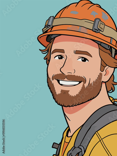 Illustration of Smiling Construction Worker with Helmet