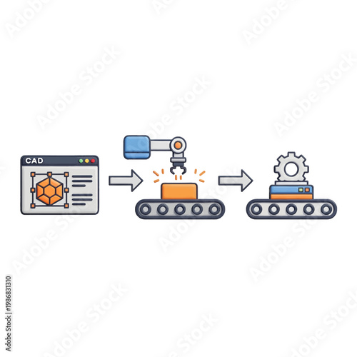 An automated manufacturing process showing digital design to finished product