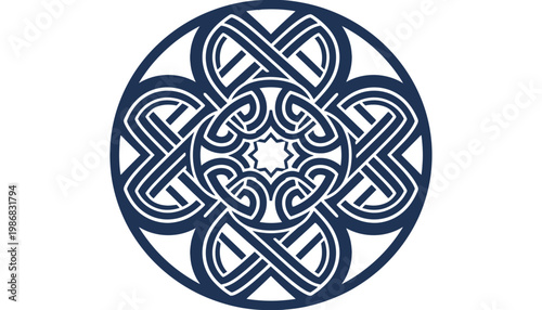 A blue Celtic knotwork circle design on a white background illustration