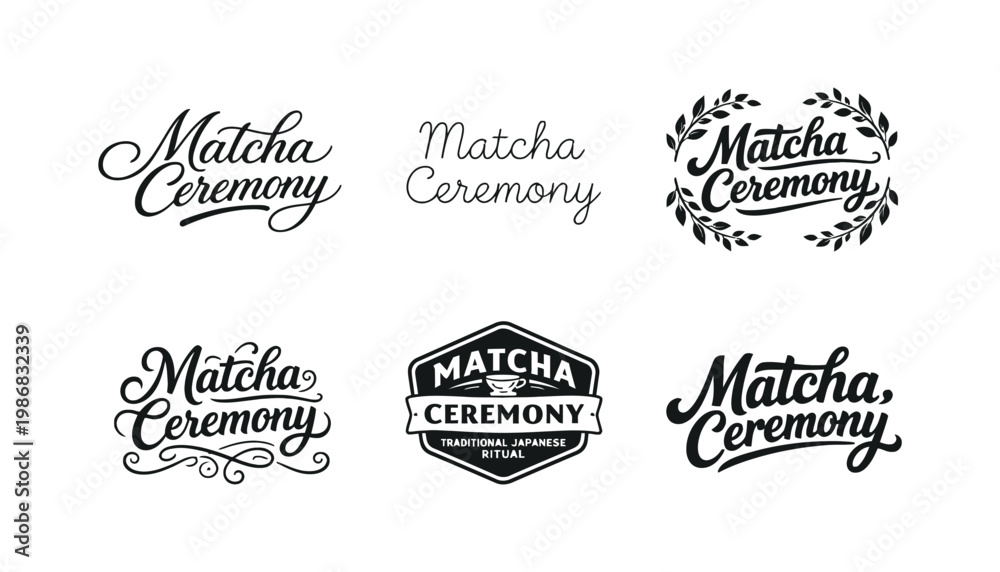 Obraz premium A set of Matcha Ceremony logos and icons in black and white