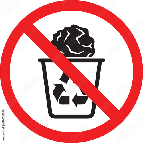 No trash icon with recycling symbol in a bin prohibition sign for waste disposal and environmental protection isolated on white background