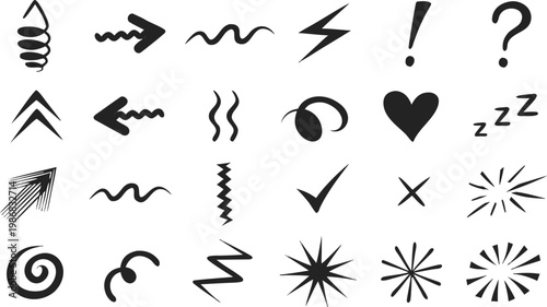 Collection of various black punctuation and symbol icons on white