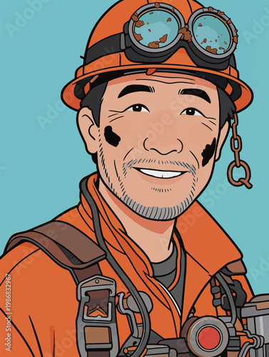 Illustration of a Smiling Male Worker in Safety Gear