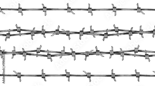 Wire barb vector set with isolated fence border elements. Military prison frame with metal razor spikes, iron jail barrier and army security design for war themed battlefield illustration.