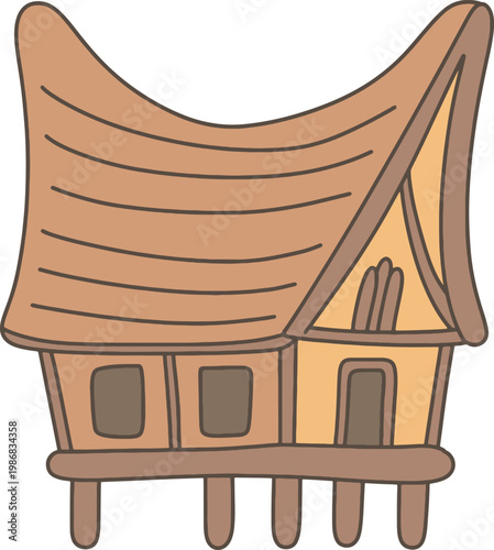 Traditional Indonesian House Cultural Flat Illustration
