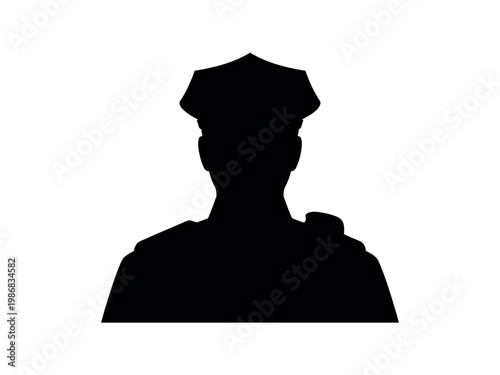 A black silhouette of a police officer against a white background
