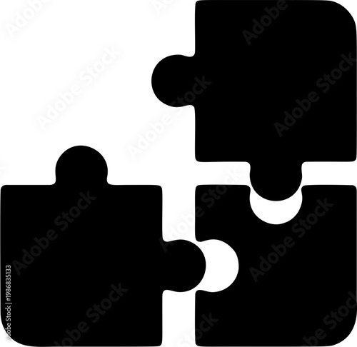 Three black puzzle pieces connect