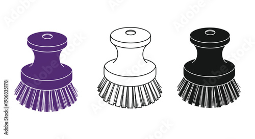 Brush colorful scrubbing brushes in blue, white and black vector illustration