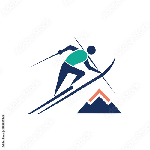 Cross-country skier gliding downhill on a snowy mountain slope