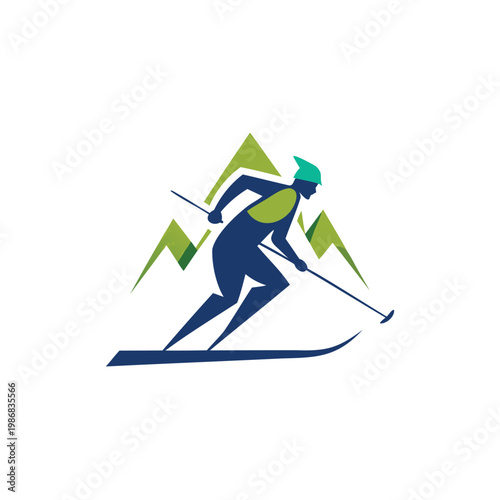 Cross-country skier gliding through a snowy landscape with dynamic movement