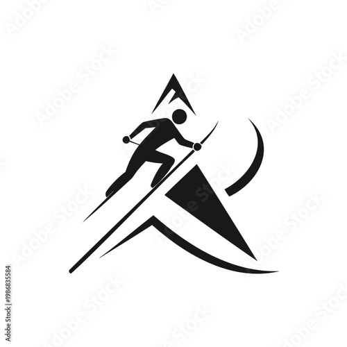 Athlete skiing downhill with ski poles in a dynamic pose on a snowy slope