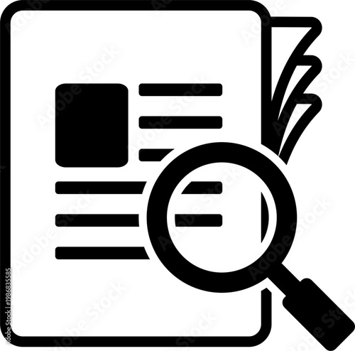 Magnifying glass examines document closely