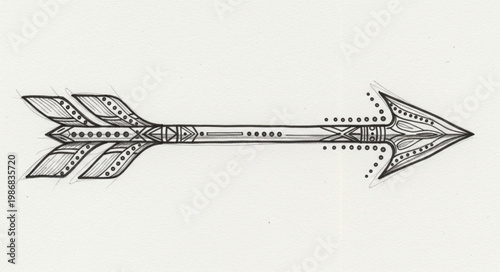 Vintage Ornamental Arrow Illustration With Decorative Fletching.
