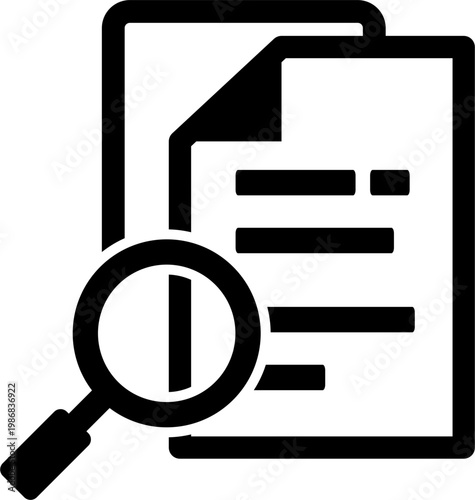 Magnifying glass examines document closely