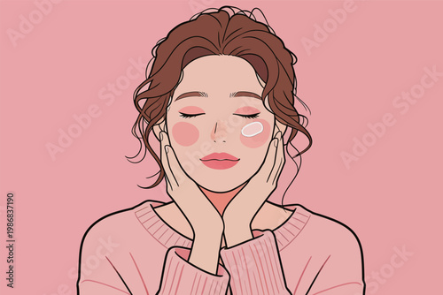 Young Woman Applying Skincare Product on Face