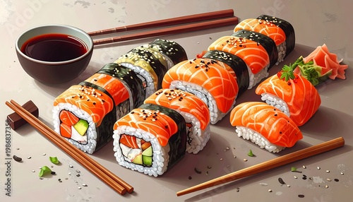 A beautifully arranged selection of sushi rolls