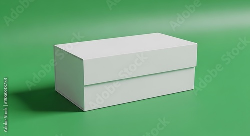 Minimalist White Rectangular Product Packaging Box Mockup on a Vibrant Green Background, Ideal for Branding and Presentation Designs