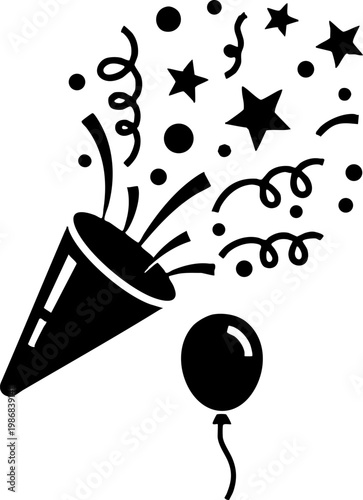 Party popper icon with confetti explosion and balloon vector