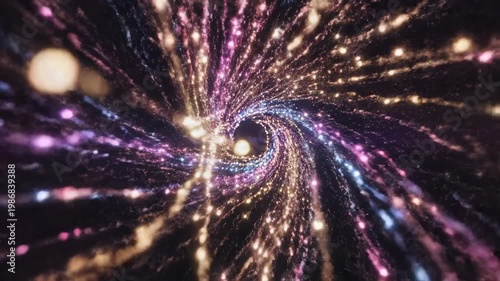 Abstract swirling colorful particles in a dark cosmic vortex