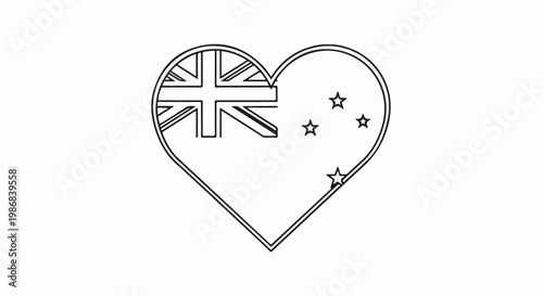 Heart shape outline with New Zealand flag elements inside